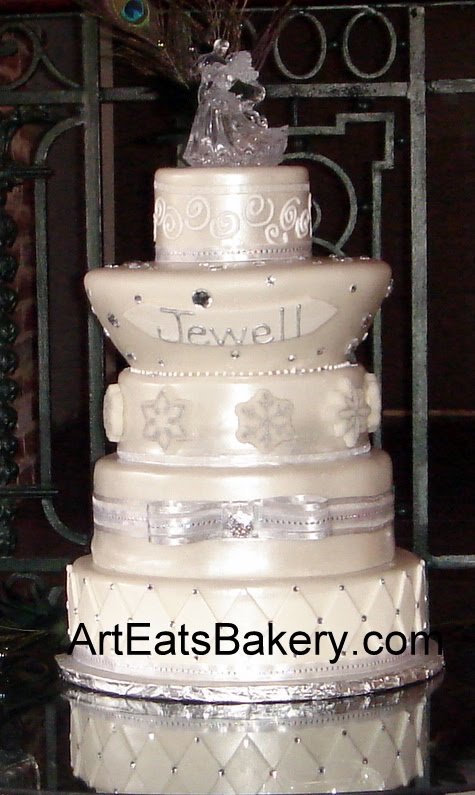 Bling Bling Wedding Cake This fondant covered cake is impressed with a