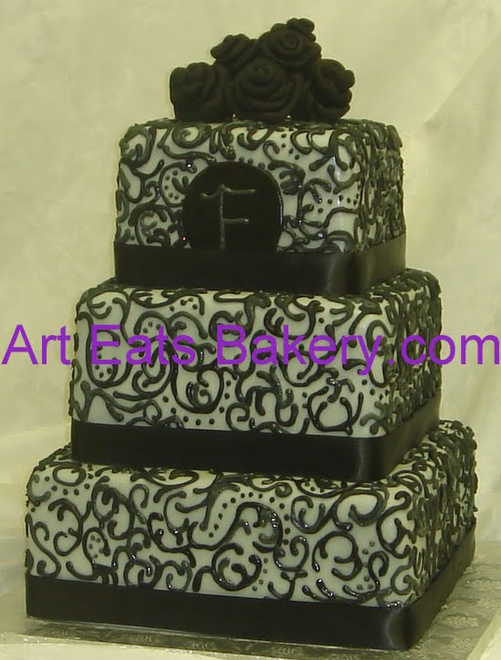 traditional three tier square wedding cakes